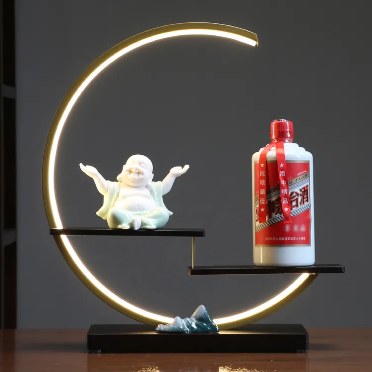 朴记发光酒水展示架桌面装饰陈列架博古架酒具白酒架摆件灯圈底座