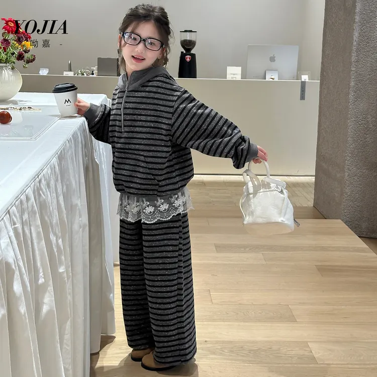 YOJIA女童套装秋款2025新款韩版休闲童装卫衣卫裤儿童两件套秋装