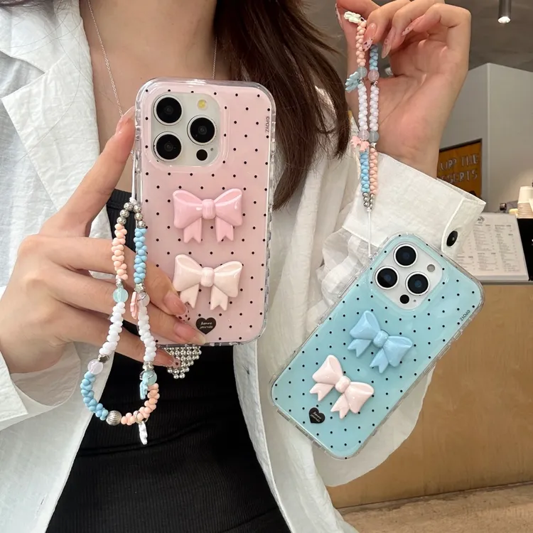 蓝粉蝴蝶结适用于苹果16/15/14/13/promax手机壳iphone16promax可