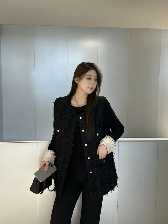 琪琪怪怪大码女装【香风时代】气质时尚提花肌理感马甲外套T37897QD