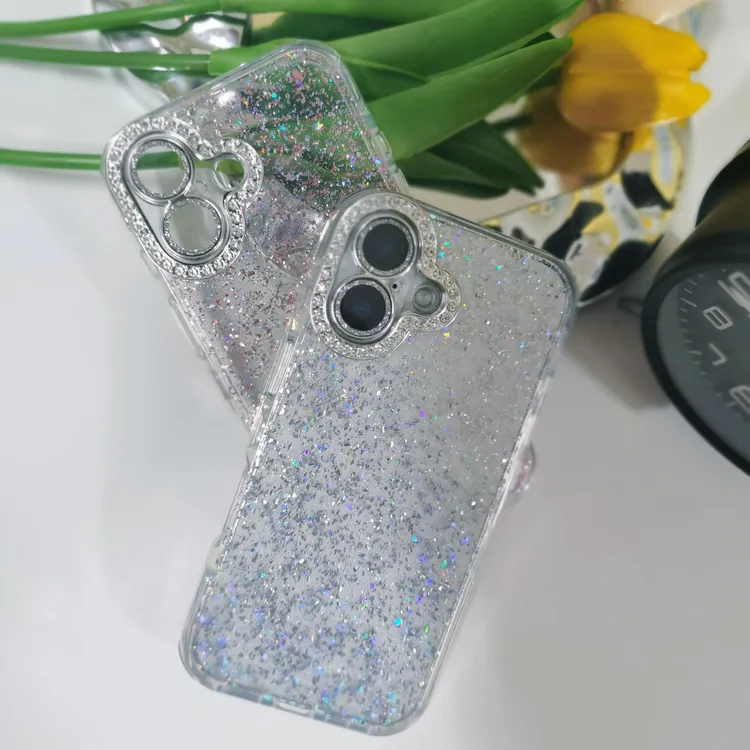 简约透明细闪闪粉全包防摔适用iPhone16promax网红风1514手机壳13