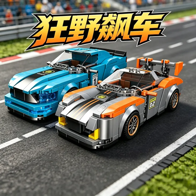 杰星炫酷狂野飙车GT2RSC回力驱动赛车积木玩具模型跑车男孩礼物