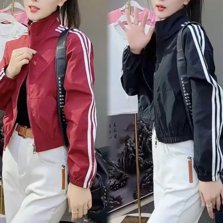 风衣面料立领休闲短外套女2025款春季时尚超轻速干防晒夹克上衣