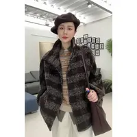【叭哒不惑】养马人 羊毛针织巧克力圈圈格子百搭时尚宽松外套