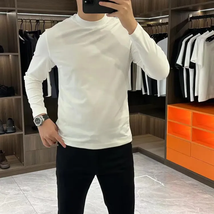 【源头工厂】2025春秋季高品质成熟痞帅男装纯棉长袖t恤修身打底衫