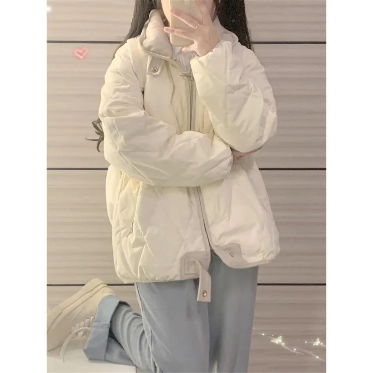 菱格羽绒服女冬季小个子洋气轻薄小棉袄棉服超好看夹棉防寒厚外套