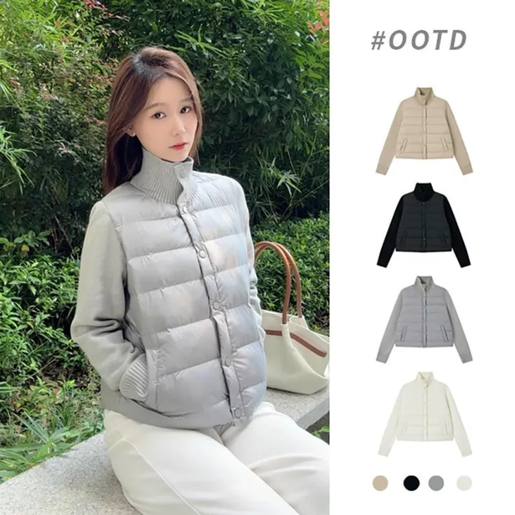 韩系秋冬新款时尚针织立领拼接棉衣棉服女上衣保暖轻薄打底外套女