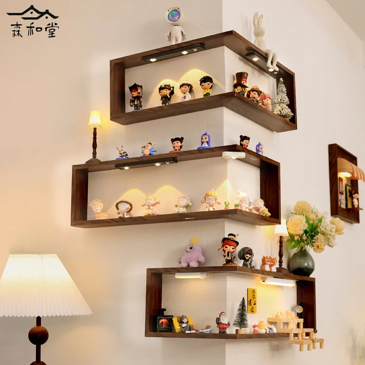 手办转角盲盒收纳架墙上高级感陈列架萌粒组合展示架拐角挂墙创意