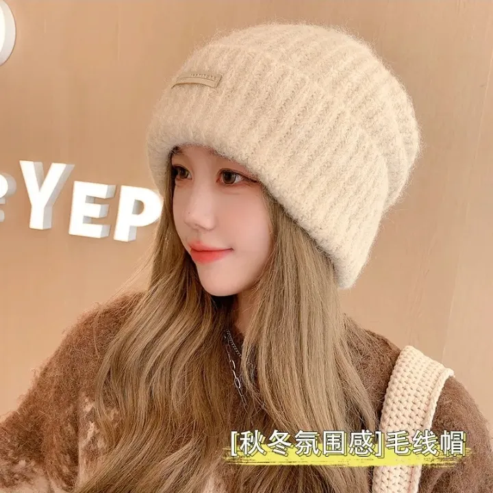 新款加厚秋冬毛线堆堆大头围百搭休闲避寒保暖情侣帽子帽子女秋冬