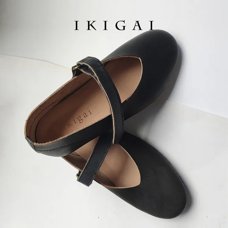ikigai 日系玛丽珍浅口纯皮手工奶奶鞋