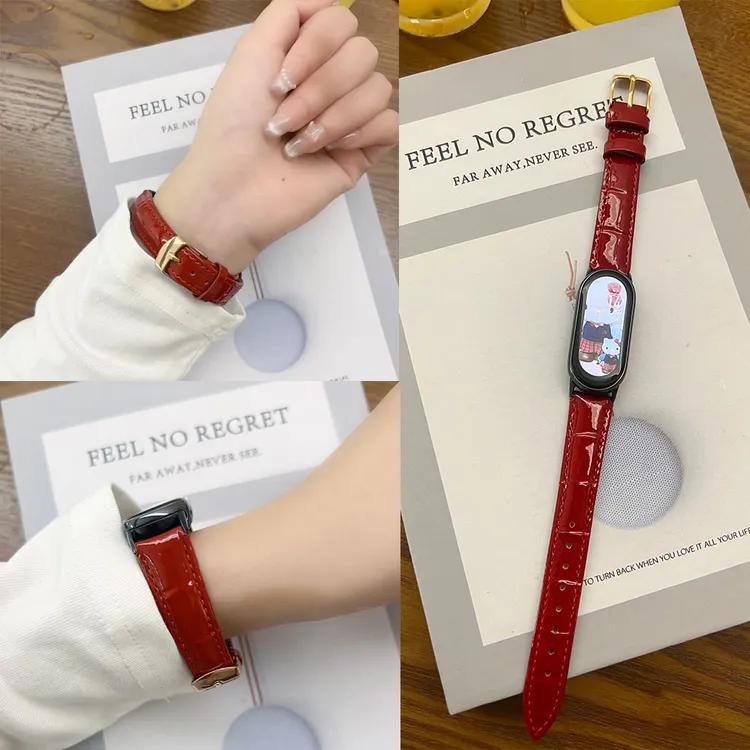 适用小米手环10/9表带8代nfc经典皮质轻奢高级竹节纹替换手表带