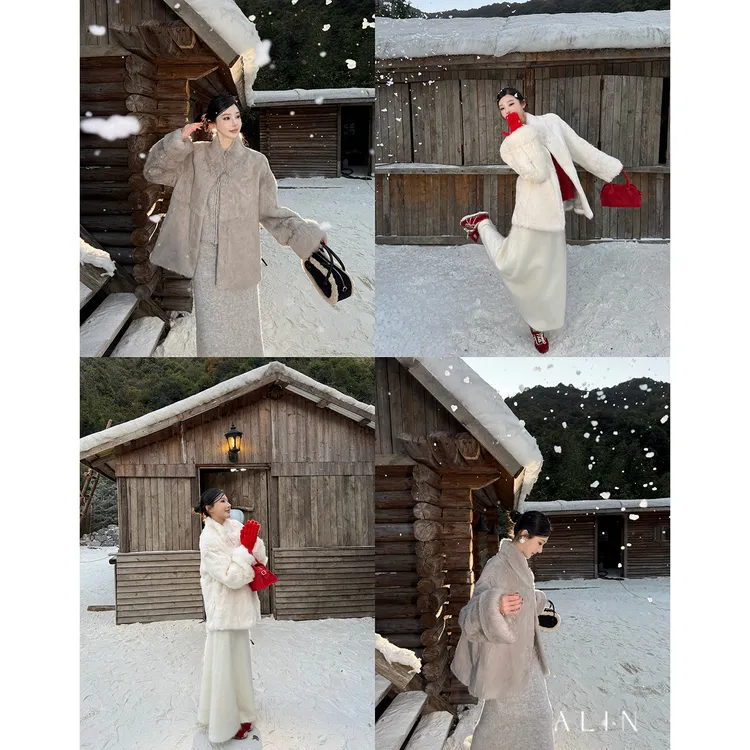 ALIN【千金兔】100%兔毛限量奢级外套冬贵气时髦立领上衣女AL5PCW12