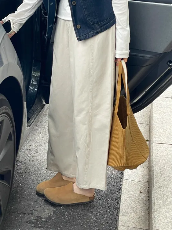 米白色阔腿裤女小个子日系工装裤梨型身材胖mm显瘦休闲九分直筒裤