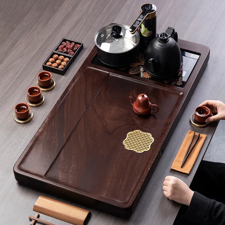 高端智能全自动烧水壶实木茶盘家用办公室会客功夫茶具胡桃木茶台