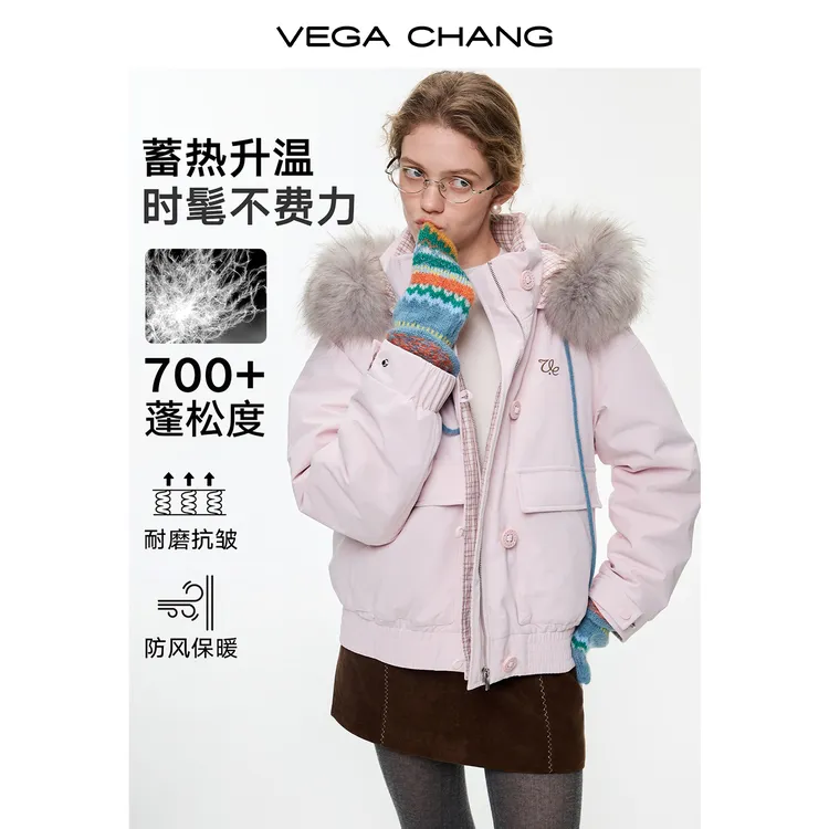VEGACHANG【松山觅雪】三防90安心绒羽绒服貉子毛领0282LL暖系穿搭