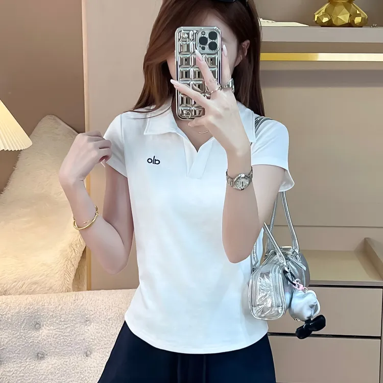 刺绣小标POLO领短款2025韩版修身显瘦百搭休闲潮流简约t恤女