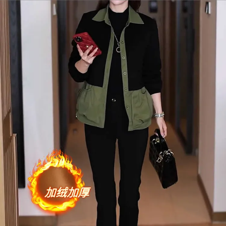 时尚百搭短款衬衣外套加绒加厚秋冬新款宽松显瘦小个子洋气上衣女