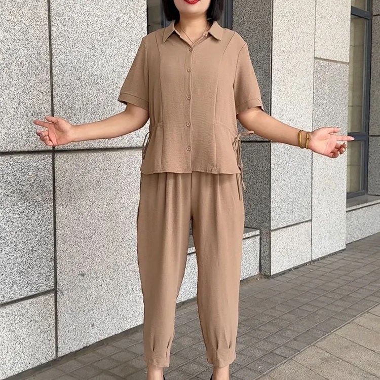 【2583】2025年夏季新款水晶麻纱时尚洋气显瘦遮肉polo领两件套装女