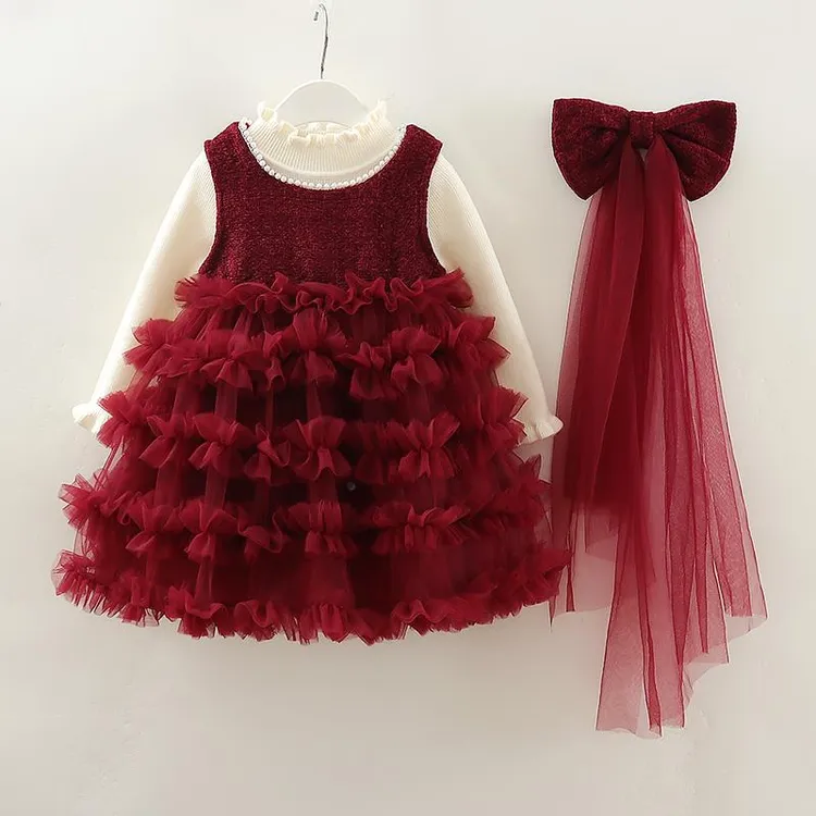 奥莱【品牌撤柜】女童背心纱裙套装秋冬加绒儿童层层蛋糕裙宝宝生日