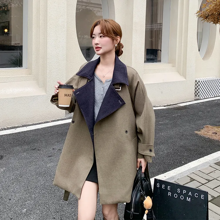 设计感撞色翻领英伦风大衣女2025秋新款气质高级感中长款风衣外套
