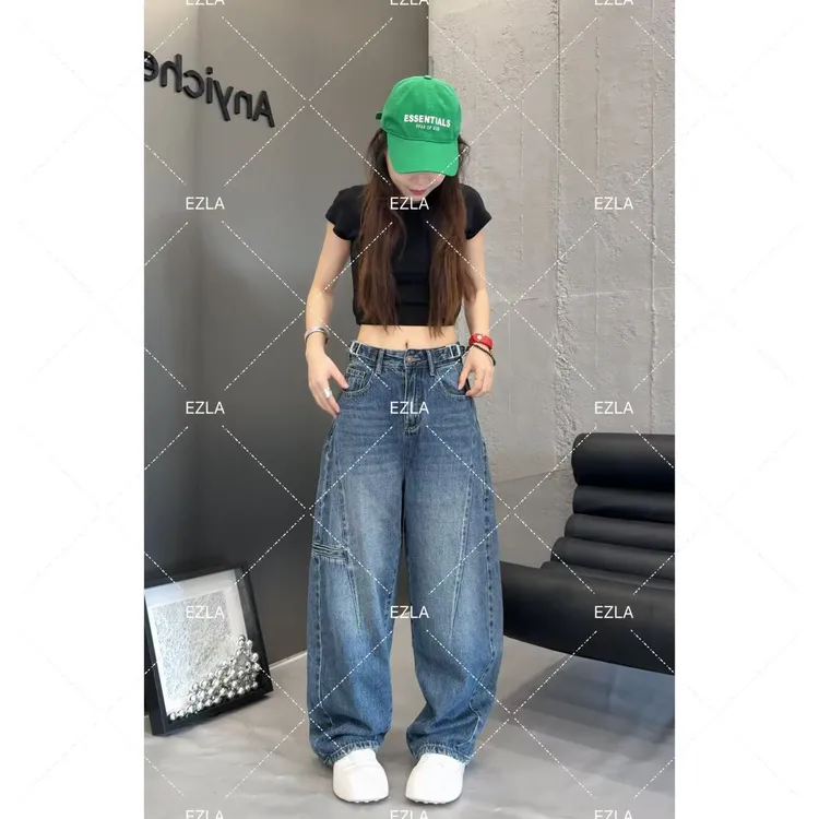 EZ8755新款2025爆款弯刀裤百搭显瘦女小个子网红穿搭美式牛仔裤子