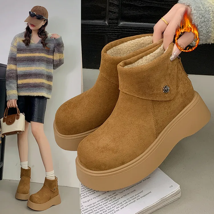 厚底雪地靴女增高勃肯鞋马丁靴2025新款冬季加绒保暖短靴东北棉鞋