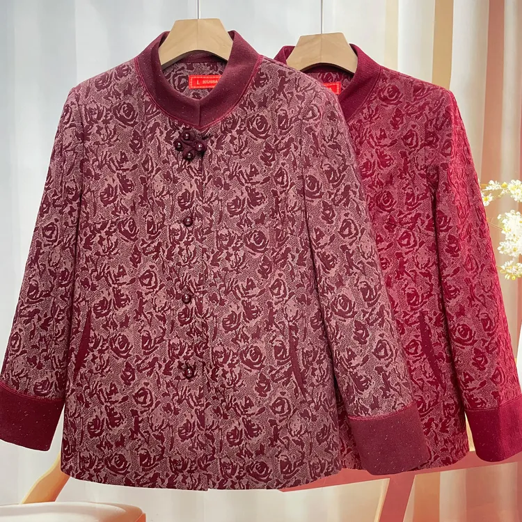 奶奶秋装呢子外套老年人妈妈秋冬宽松唐装上衣喜庆老太太国风衣服