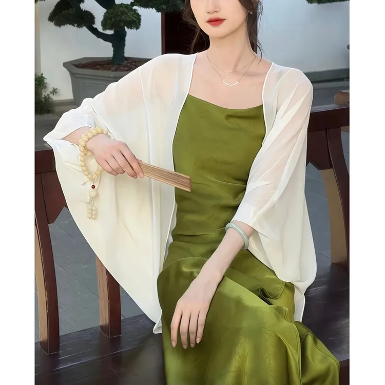 【珍珠雪纺衫】冰丝防晒开衫女春夏新款高级感气质披肩古风罩衫长袖