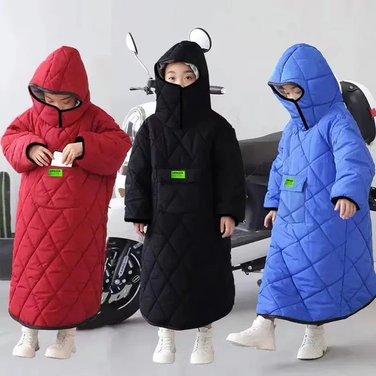 儿童挡风被电动车秋冬加绒加厚儿童摩托车后座电瓶车防水挡风罩衣