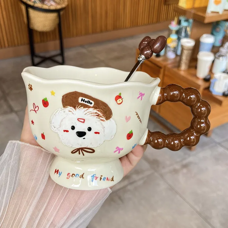 可爱卡通小狗马克杯带盖勺陶瓷杯礼盒装生日礼物女生闺蜜伴手礼qt