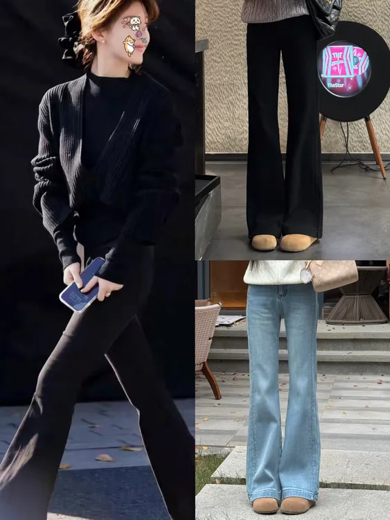 宿慕SUMU 加绒加厚直筒微喇牛仔裤12-3冬季显瘦牛仔长裤33086