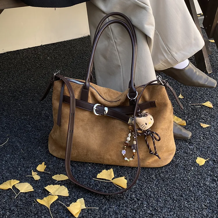 复古软皮托特包女2025新款大容量通勤单肩包麂皮时尚潮流斜挎大包