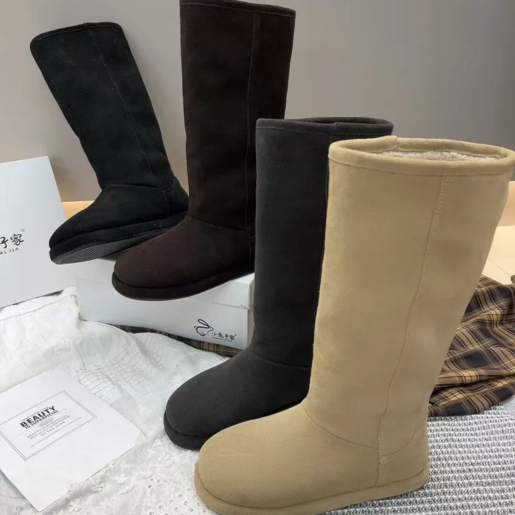 小兔子57-35欧洲站厚底3公分不过膝休闲百搭牛反绒网红保暖雪地靴