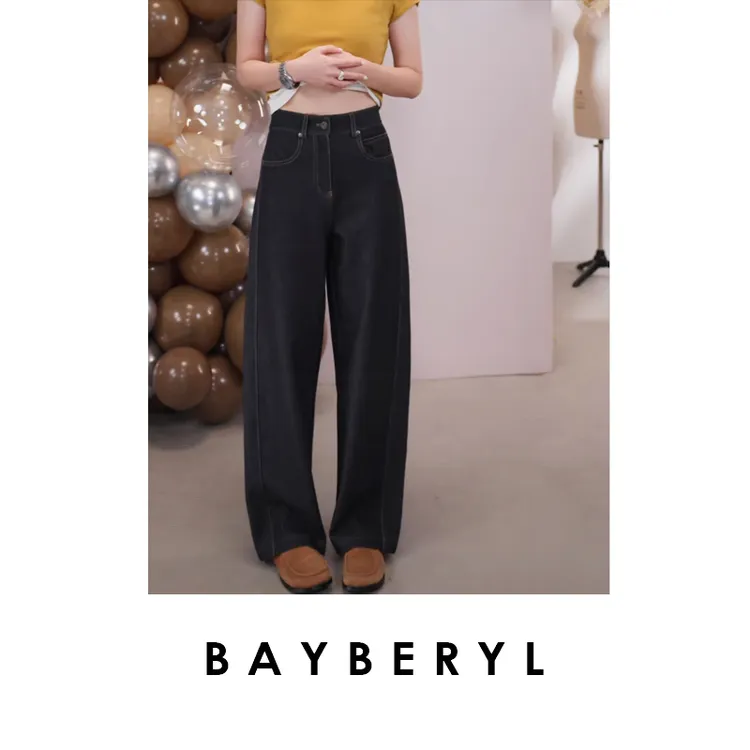 锁-BAYBERYL老贝马拉松3.0*棉羊毛松紧百搭秋牛仔裤9NZK5H1221