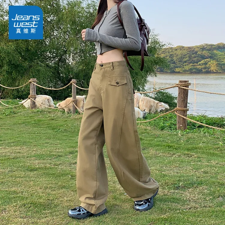 正品2025年美式新款弯刀收脚工装牛仔裤女宽松百搭休闲垂感显瘦裤