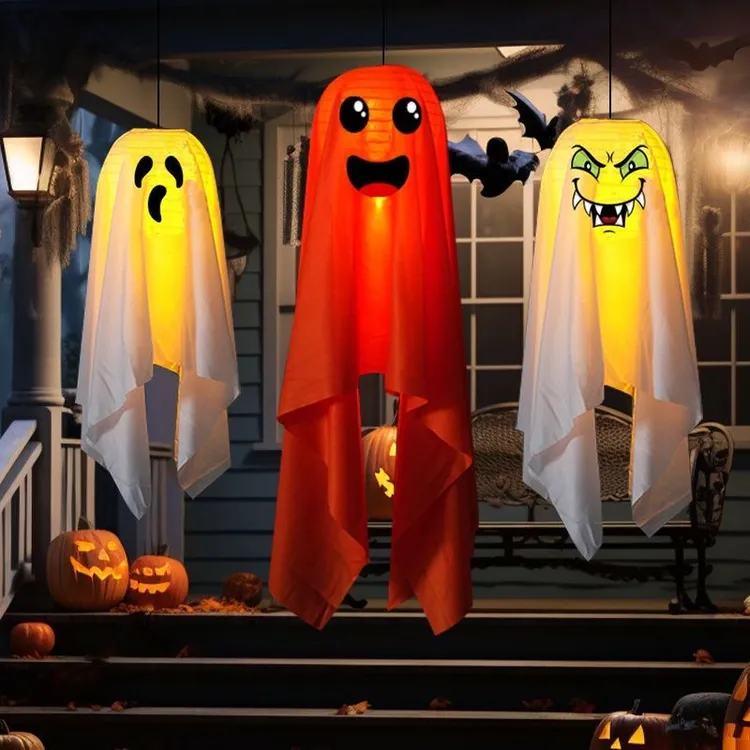 万圣节主题户外装饰氛围装饰场景布置发光幽灵吊鬼挂饰LED彩灯串