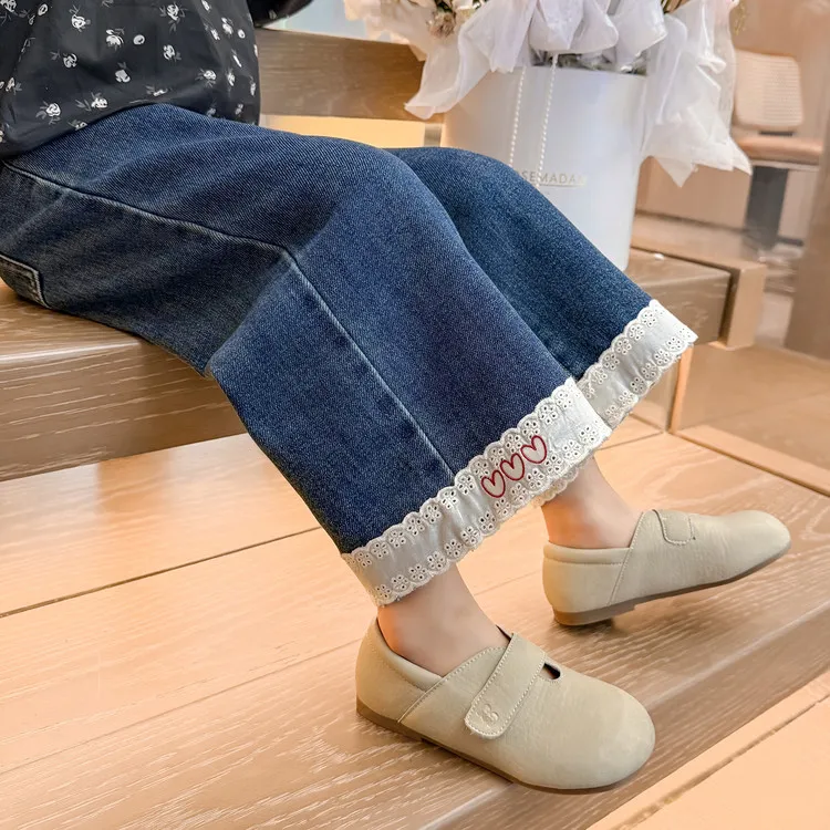 女童裤子春秋季2025新款小童洋气儿童牛仔裤女宝宝秋装直筒阔腿裤