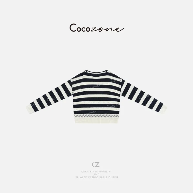 COCO ZONE 刘一一新款撞色条纹镂空圆领针织衫ACD2A0038