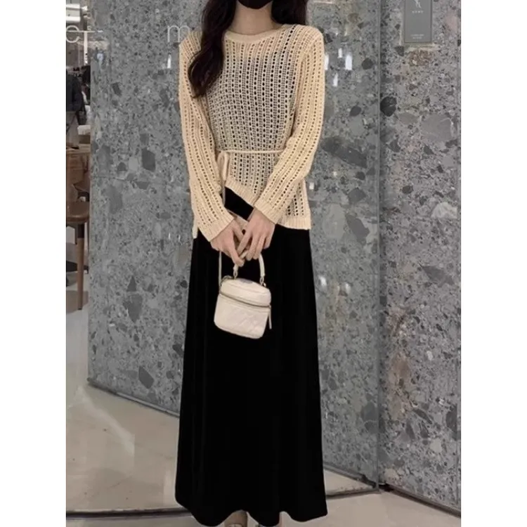 樱鲜原创爆款时尚套装早秋新款不规则镂空老钱风松弛感女装贵气