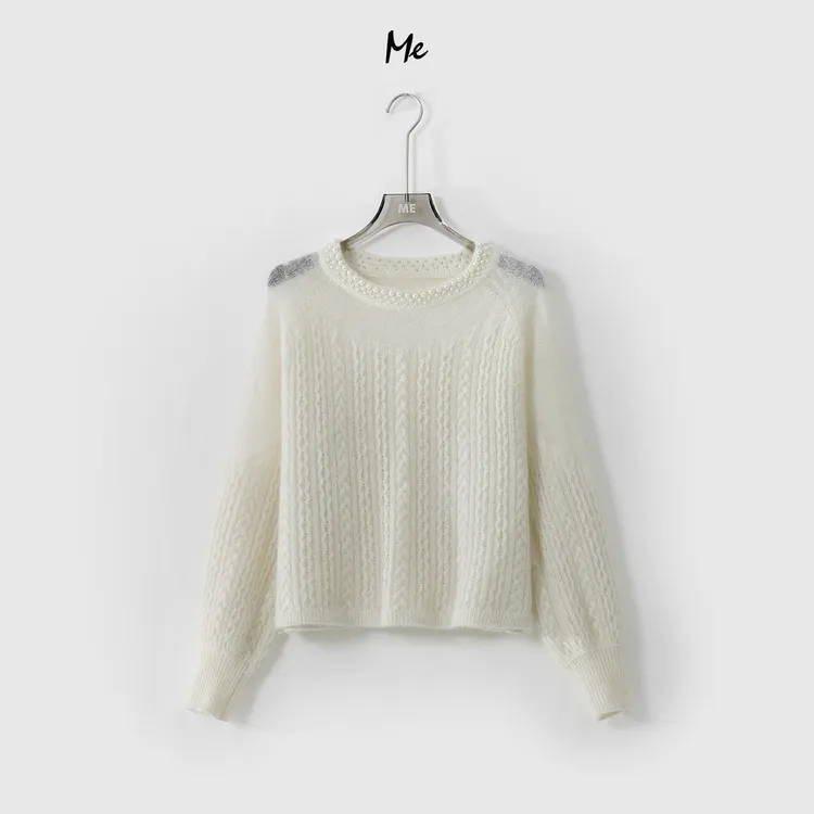 ME【少女钉珠毛衣】绵羊毛马海毛混纺绞花针织保暖毛衣MEQA5127