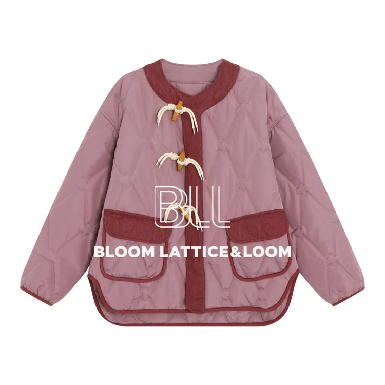 PCNY不理理“粉房子”撞色粉经典牛角扣绗棉圆领棉服外套