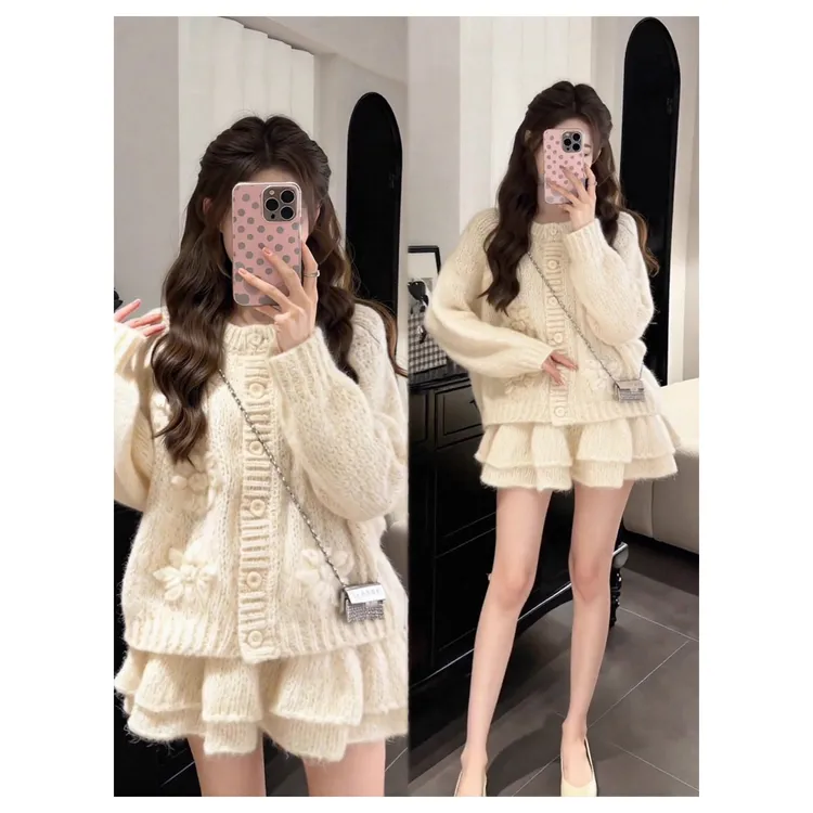 巨好看的秋冬装两件套韩系温柔风奶呼呼减龄针织衫毛衣短裙套装女