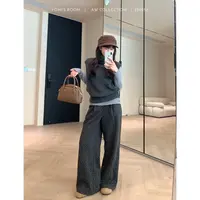 YOMI小个子【新派休闲裤】极简风印花休闲直筒休闲裤百搭秋季显瘦