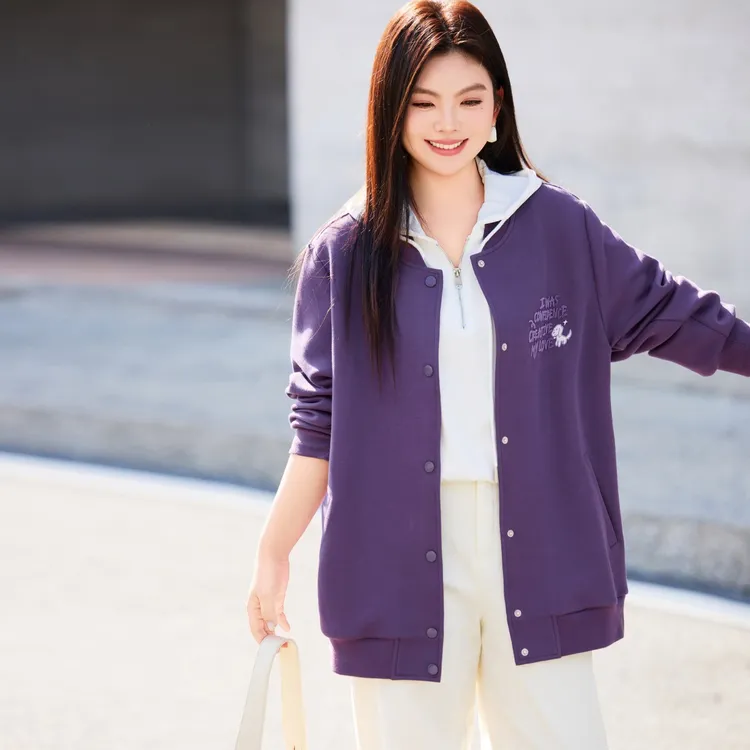 【加绒-重工牙刷绣棒球服】MsShe大码女装冬复合针织外套CY509045