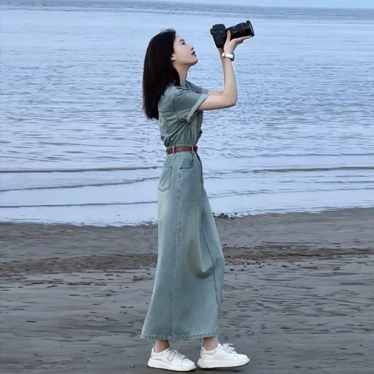 牛仔裙连衣裙女2023夏季新款港风长裙质感高级感港味复古裙子