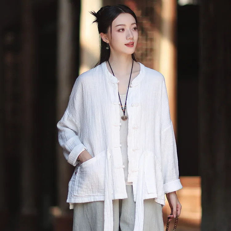 2025秋季文艺复古盘扣系带长袖太极服居士服女宽松禅意开衫薄外套