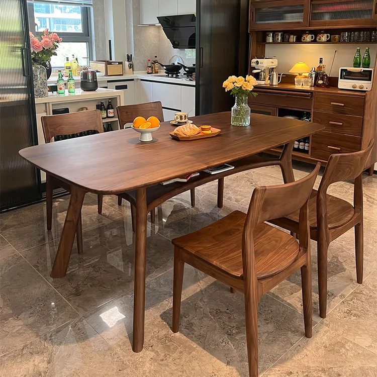 新中式北美黑胡桃木实木餐桌椅组合小户型现代简约轻奢家用饭桌