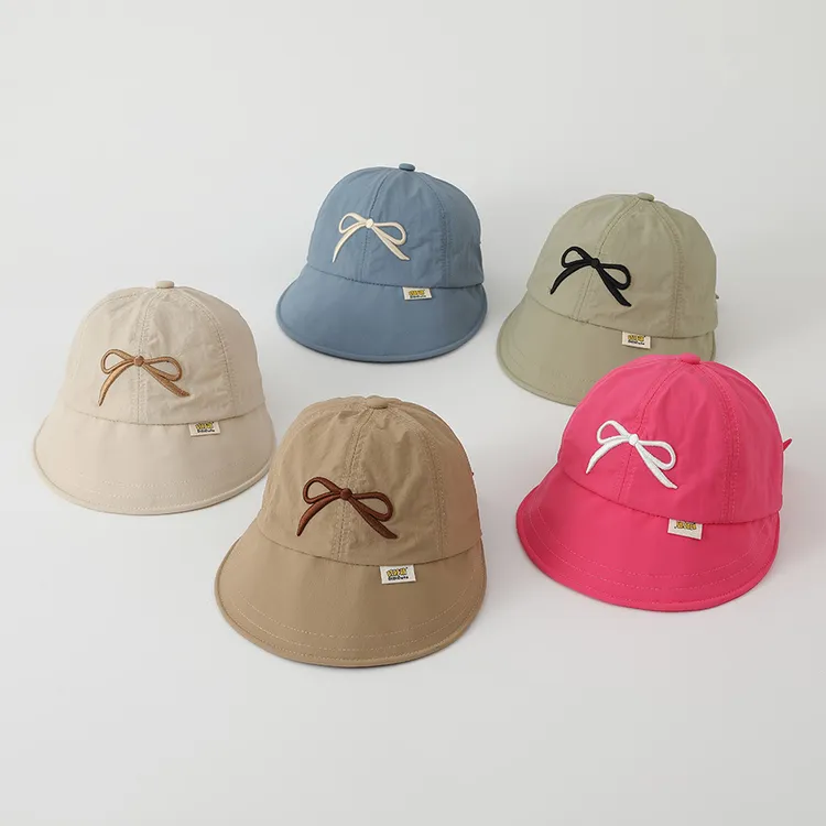 春夏新品刺绣蝴蝶结儿速干渔夫帽夏季薄款大帽檐遮阳帽出游防晒帽