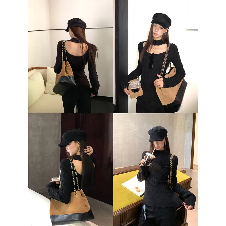 【莫妮卡】冬季美式辣妹镂空抹脖显瘦修身毛衣HJ88243