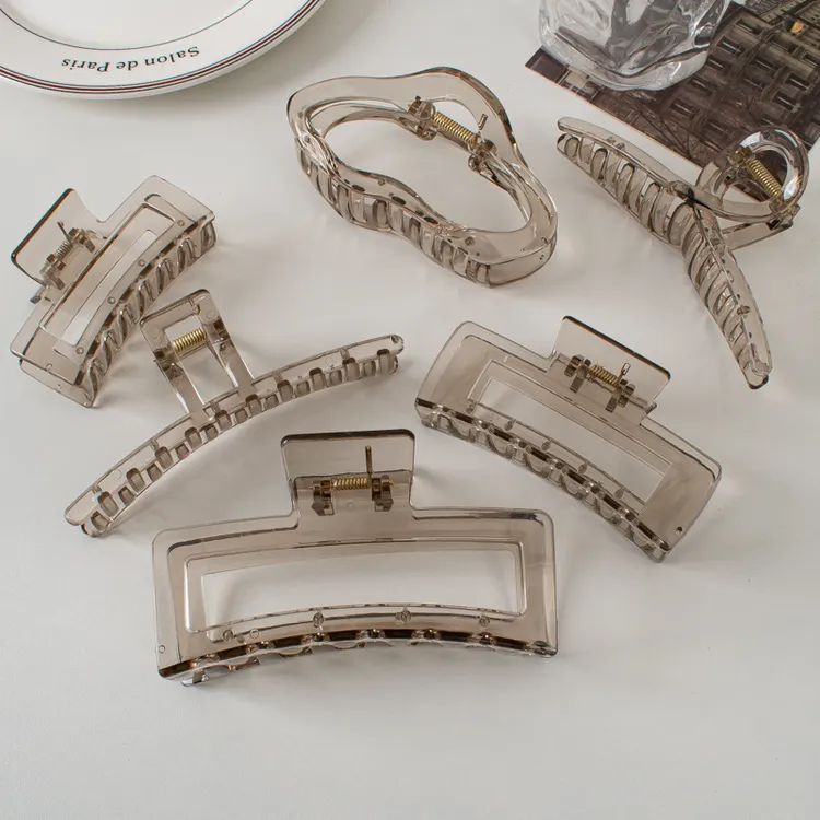 高级感透明灰色抓夹大号发量多后脑勺鲨鱼夹韩版新款发抓发夹发饰